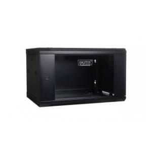Szafa wisząca jednosekcyjna DIGITUS 19" 6U 368/600/450mm drzwi szklane czarna (RAL 9004) niezmontowana