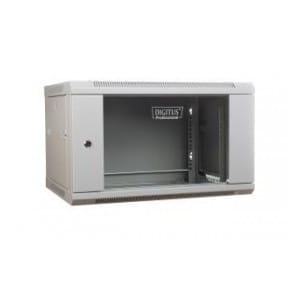 Szafa wisząca jednosekcyjna DIGITUS 19" 6U 368/600/450mm drzwi szklane szara (RAL 7035) niezmontowana