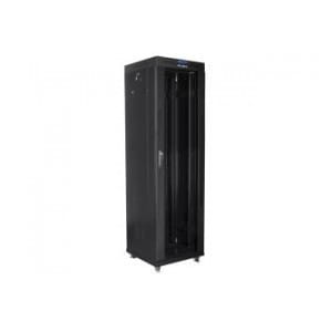 Szafa instalacyjna Rack stojąca 19" 42U 600x600 czarna drzwi szklane LCD Lanberg (flat pack)