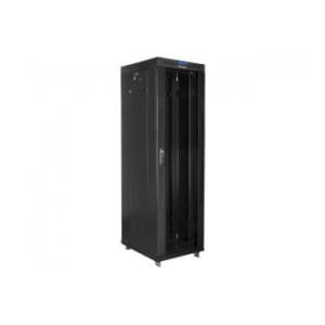 Szafa instalacyjna Rack stojąca 19" 42U 600x800 czarna drzwi szklane LCD Lanberg (flat pack)