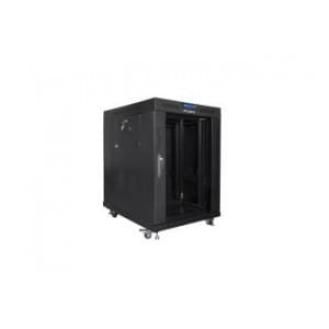 Szafa instalacyjna Rack stojąca 19" 15U 600x800 czarna drzwi szklane LCD Lanberg (flat pack)