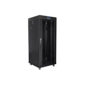 Szafa instalacyjna Rack stojąca 19" 27U 600x600 czarna drzwi szklane LCD Lanberg (flat pack)