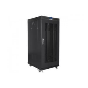 Szafa instalacyjna Rack stojąca 19" 27U 600x800 czarna drzwi perforowane LCD Lanberg (flat pack)