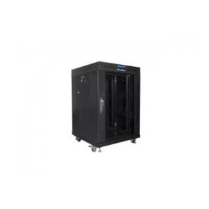 Szafa instalacyjna Rack stojąca 19" 15U 600x600 czarna drzwi szklane LCD Lanberg (flat pack)