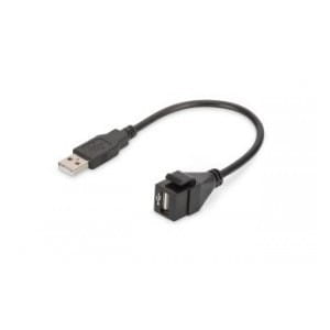 Moduł Keystone DIGITUS USB 2.0 z kablem 16cm łącznik do gniazd i pustych paneli żeński/męski czarny