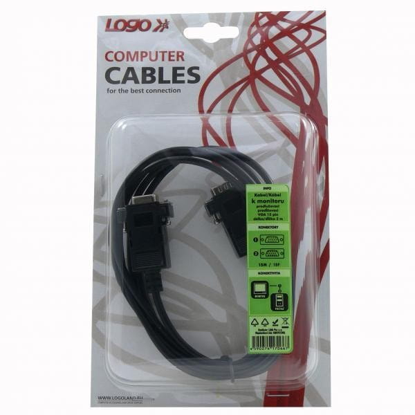 Kabel VGA (D-sub) M- VGA (D-sub) F, 2m, szara, Logo, blistr