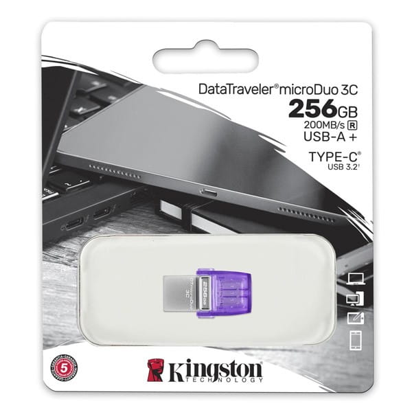 Kingston USB flash disk OTG, USB 3.0 (3.2 Gen 1), 256GB, Data Traveler microDuo3 G2, DTDUO3CG3/256GB, USB A / USB C