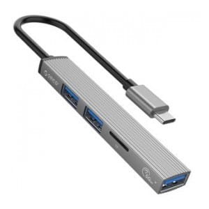Hub USB-C, czytnik kart Orico AH-12F-GY-BP 3xUSB-A 3.1 Gen1, 5Gbps, alu