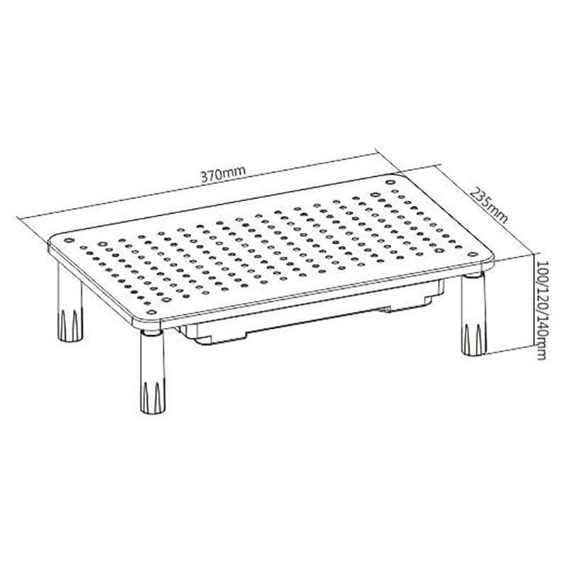 Podstawa pod monitor, regulowana wysokość, otwory wentylacyjne, szuflada, czarny, metal/ tworzywo, 20 kg nośność, Powerton, ergo