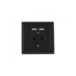 Gniazdo podtynkowe Lanberg 230V pojedyncze + 2x USB 2.1 A schuko czarne