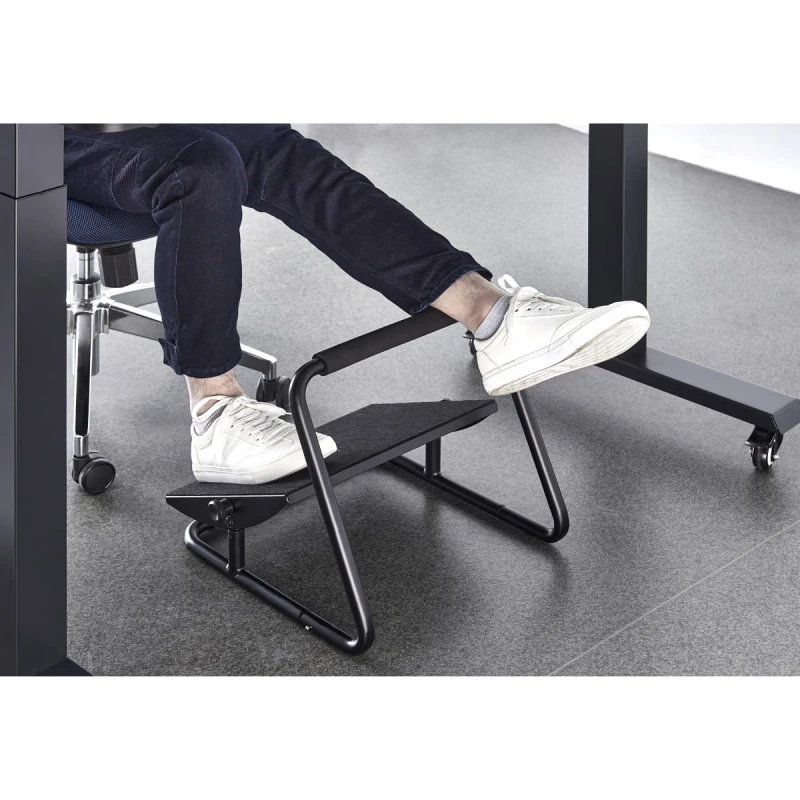 Podstawa ergonomiczna pod nogi, możliwość rozciągnięcia nóg, czarny, stal, 25 kg nośność, Powerton, regulowana wysokość