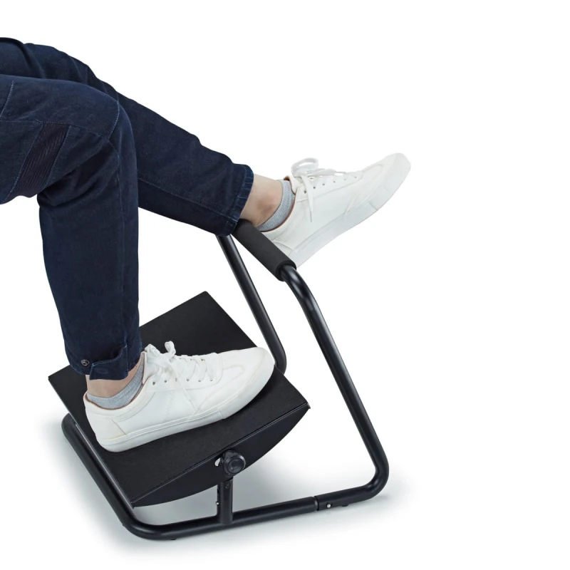 Podstawa ergonomiczna pod nogi, możliwość rozciągnięcia nóg, czarny, stal, 25 kg nośność, Powerton, regulowana wysokość