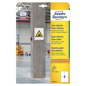 Avery Zweckform etykiety 105mm x 148mm, A4, białe, 4 etykiety, o wysokiej przylepności, pakowane po 20 szt., L7876-20, do drukarek