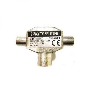 Antena rozgałęźnik, na 2 TV, Coax (9,5mm) F - 2x Coax (9.5mm) M, srebrna, metalowy