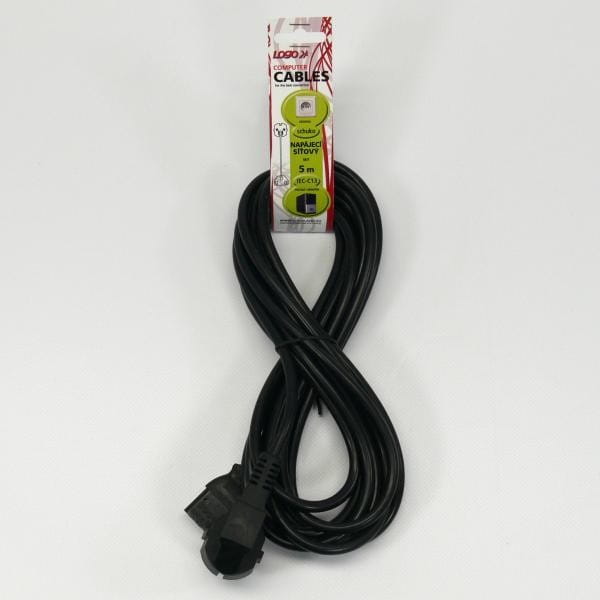 Kabel sieciowy 230V zasilacz, CEE7 (widelec)-C13, 5m, VDE approved, czarny, Logo