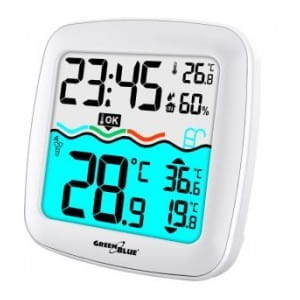 Stacja pogodowa GreenBlue GB216 z termometrem basenowym, zasięg 60m, czujnik pływający, temperatura, godzina, kalendarz, DCF