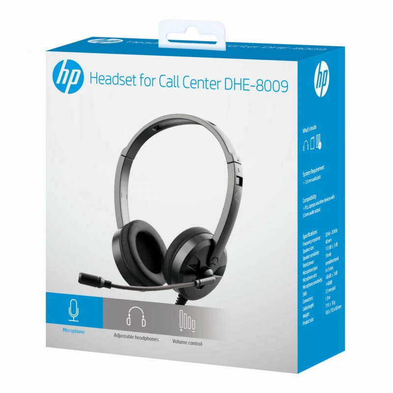 HP DHE-8009 słuchawki z mikrofonem, regulacja głośności, czarna, klasyczna typ 3,5mm jack