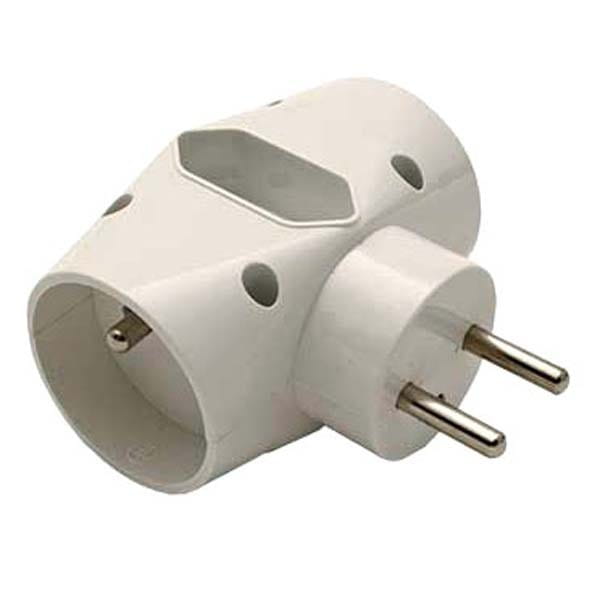 Listwa zasilająca 240V, CEE7 (widelec)-gniazdo 3x, 0.1m, 2x typ E,1x typ C, biała, Rozgałęziacz/ trójnik elektryczny, 3 zásuvky