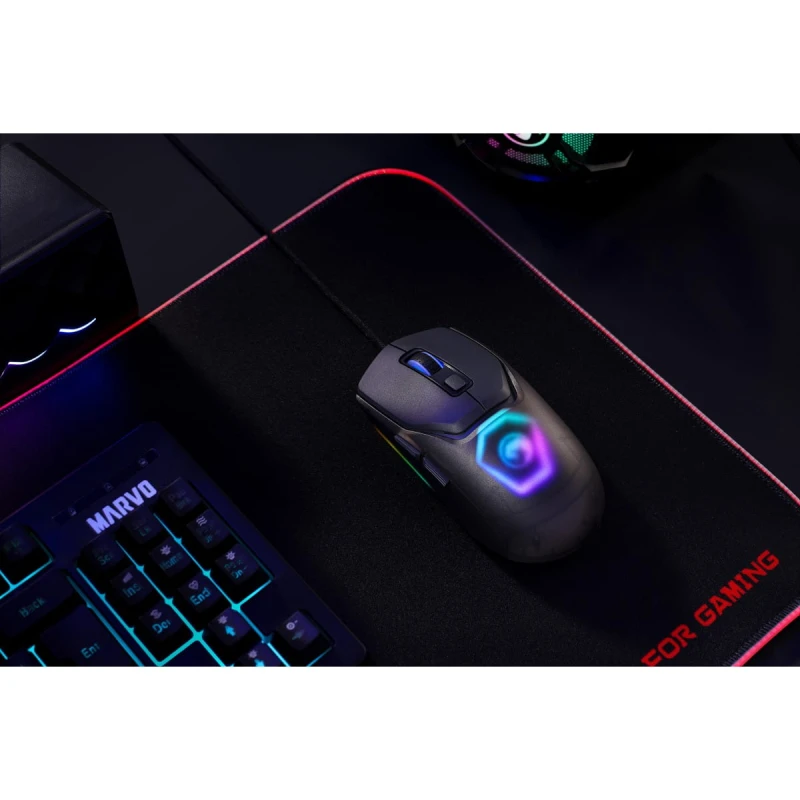 Marvo Mysz FIT LITE G1, 12000DPI, optyczna, 7kl., przewodowa USB, szara, do gry, podświetlenie RGB