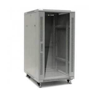 Szafa serwerowa RACK 19" Netrack 22U/600x600mm, ZŁOŻONA, drzwi szklane, szara