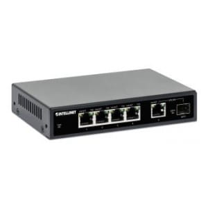 Switch niezarządzalny Intellinet 4x 10/100/1000 Mbps PoE+ 91W, Uplink 1x RJ45/1x SFP, Desktop