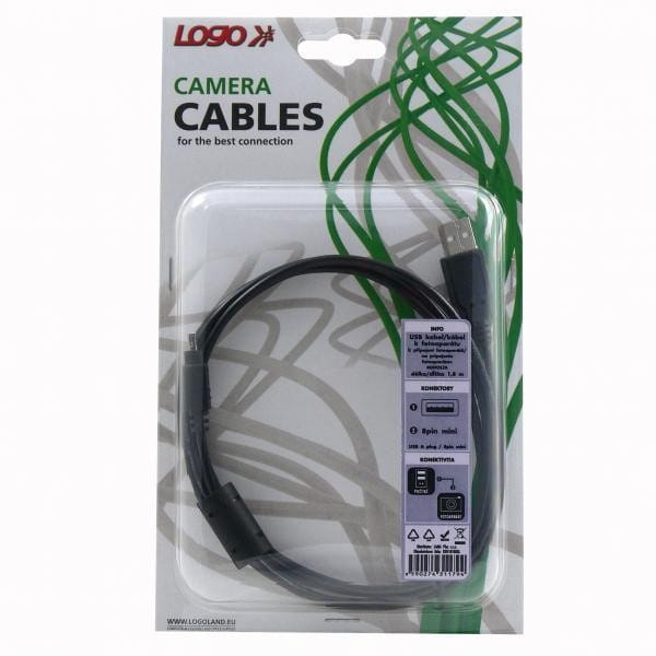 Kabel USB (2.0), USB A M- 8 pin M, 1.8m, czarny, Logo, blistr, MINOLTA