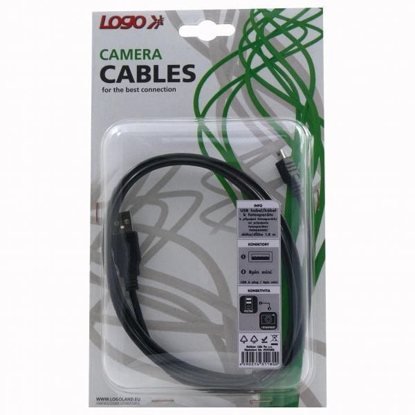 Kabel USB (2.0), USB A M- 8 pin M, 1.8m, czarny, Logo, blistr, PANASONIC