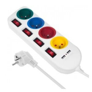 Listwa zasilająca Maclean, przedłużacz 4 gniazda + 2xUSB, z włącznikami, 250VAC/10A, 2.1A 5V, 1.5m, biała, MCE229 W