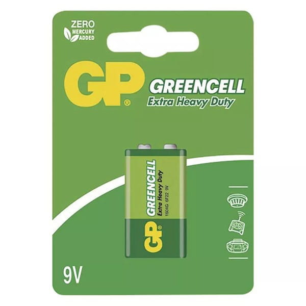 Bateria cynkowo-węglowa, 9V, 9V, GP, blistr, 1-pack, Greencell
