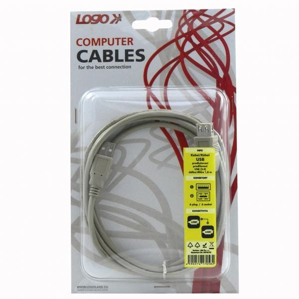 Kabel USB (2.0), USB A M- USB A F, 1.8m, czarny, Logo, blistr