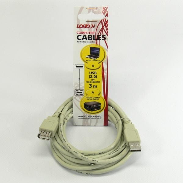 Kabel USB (2.0), USB A M- USB A F, 3m, szary, Logo