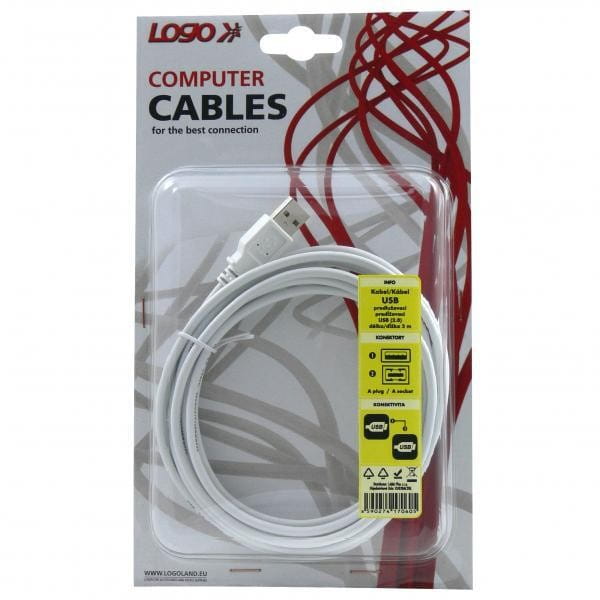 Kabel USB (2.0), USB A M- USB A F, 3m, szary, Logo, blistr
