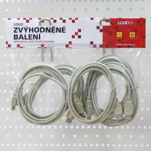 Logo Przedłużacz USB (2.0), USB A M - USB A F, 3m, czarna, cena za 1 szt.