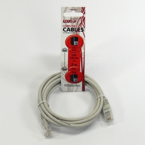 UTP patchcord, Cat.5e, RJ45 M-2m, nieekranowany, szary, Logo, LOGO bag