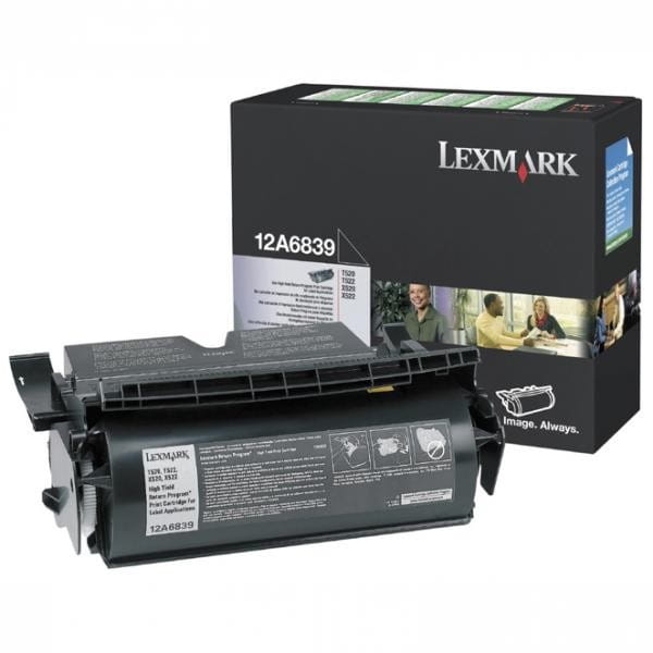Lexmark oryginalny toner 12A6839, black, 20000s, naklejane etykiety, return, Lexmark T520, N, D, DN, T522, X520 MFP, O