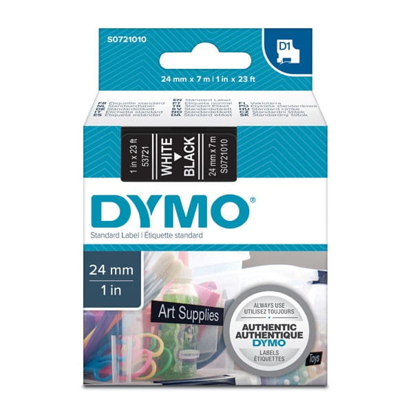 Dymo oryginalny taśma do drukarek etykiet, Dymo, 53721, S0721010, biały druk/czarny podkład, 7m, 24mm, D1
