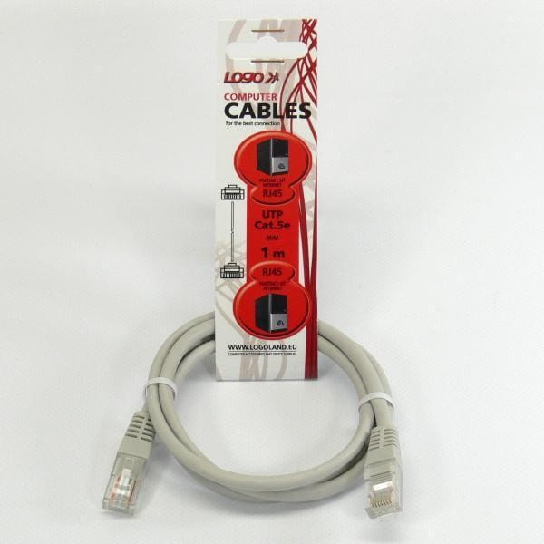 UTP patchcord, Cat.5e, RJ45 M-1m, nieekranowany, szary, Logo, LOGO bag