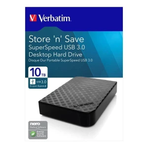 Verbatim zewnętrzny dysk twardy, Store N Save, 3.5", USB 3.0 (3.2 Gen 1), 10TB, 47669, czarny