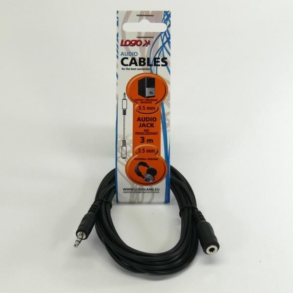 Kabel Jack (3,5mm) M- Jack (3,5mm) F, 3m, czarna, Logo