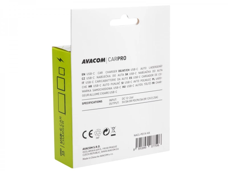 Avacom ładowarka samochodowa CarPRO z Power Delivery 12V, wyjście USB-C 5V/3A lub (9V / 3A lub 12V/2,5A)