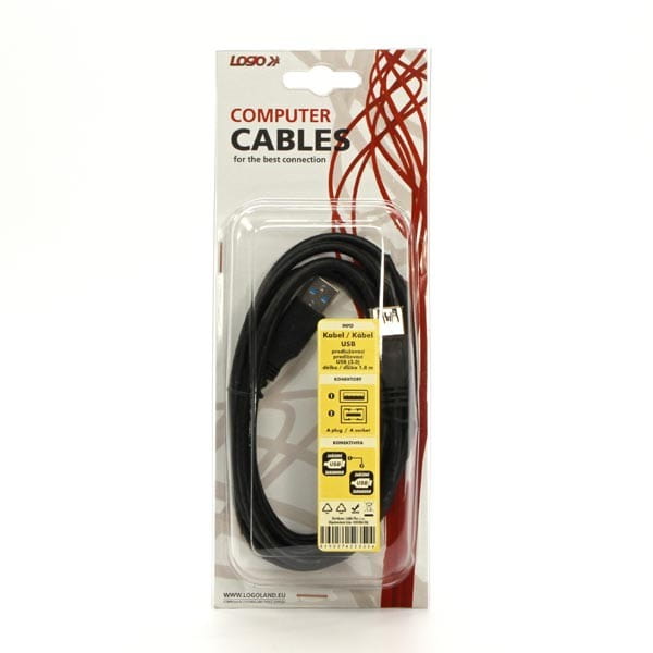 Kabel USB (3.0), USB A M- USB A F, 1.8m, czarny