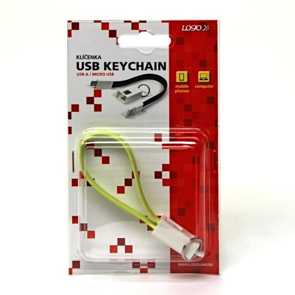 Kabel USB (2.0), USB A M- USB micro B M, 0.2m, jasnozielona, Logo, blistr, breloczek na klucze