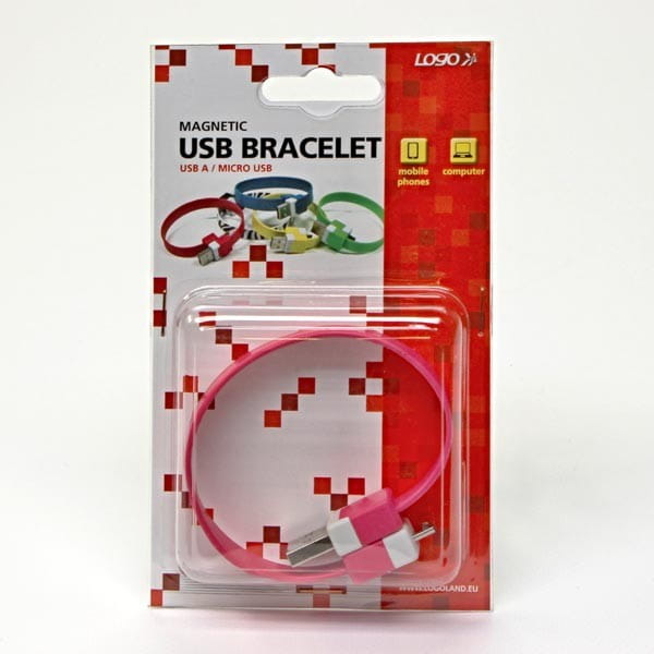 Kabel USB (2.0), USB A M- USB micro B M, 0.25m, różowy, Logo, blistr, na nadgarstek