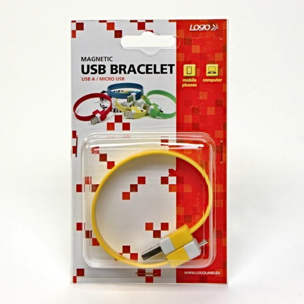 Kabel USB (2.0), USB A M- USB micro B M, 0.25m, żółty, Logo, blistr, na nadgarstek
