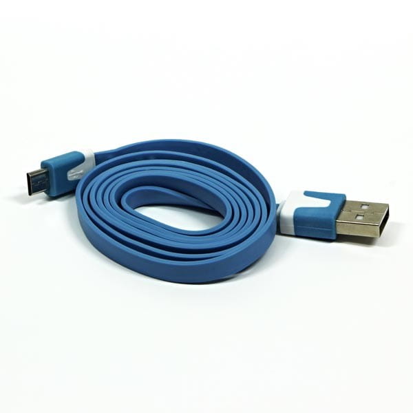 Kabel USB (2.0), USB A M- USB micro B M, 1m, płaski, niebieski, Logo, blistr