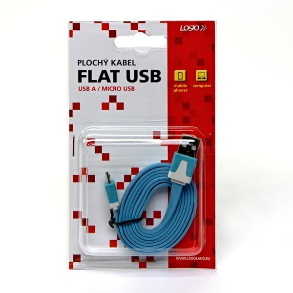 Kabel USB (2.0), USB A M- USB micro B M, 1m, płaski, niebieski, Logo, blistr