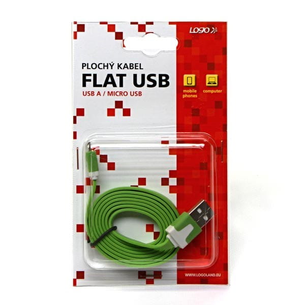 Kabel USB (2.0), USB A M- USB micro B M, 1m, płaski, zielony, Logo, blistr