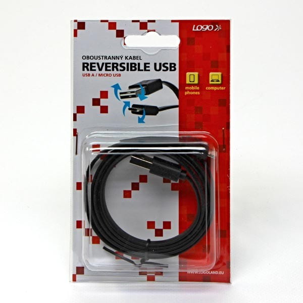 Kabel USB (2.0), USB A M reversible- USB micro M reversible, 1m, reversible, czarny, Logo, blistr