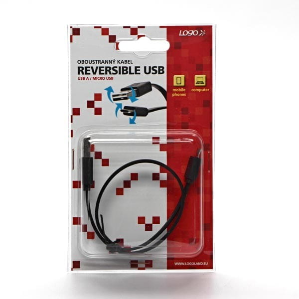 Kabel USB (2.0), USB A M reversible- USB micro M reversible, 0.3m, płaski, czarny, dwustronny