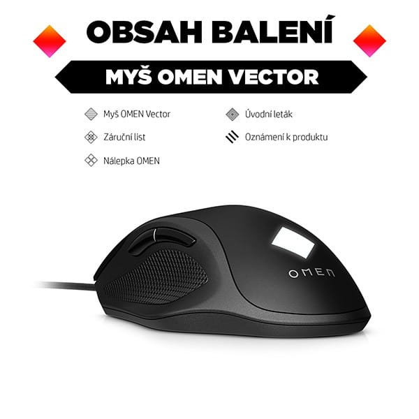 HP Mysz OMEN Vector Gaming, 16000DPI, optyczny, 6kl., przewodowa USB, czarna, 50 mln kliknięć, Microsoft Windows 10